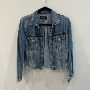 Cropped fringe jean jacket